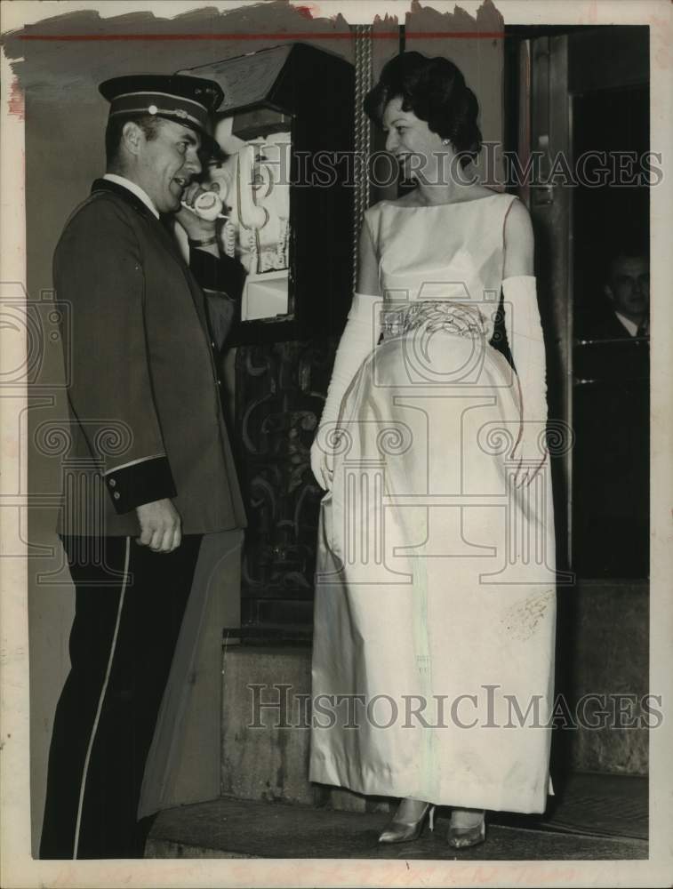 1965 Mrs. James E. Lind in formal dress in Albany, New York - Historic Images