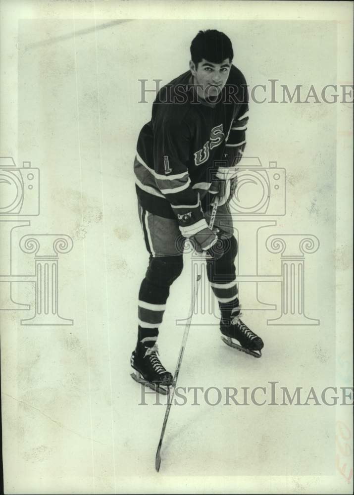 Press Photo Team USA hockey player Tim Sheehy poses for photo on the i ...