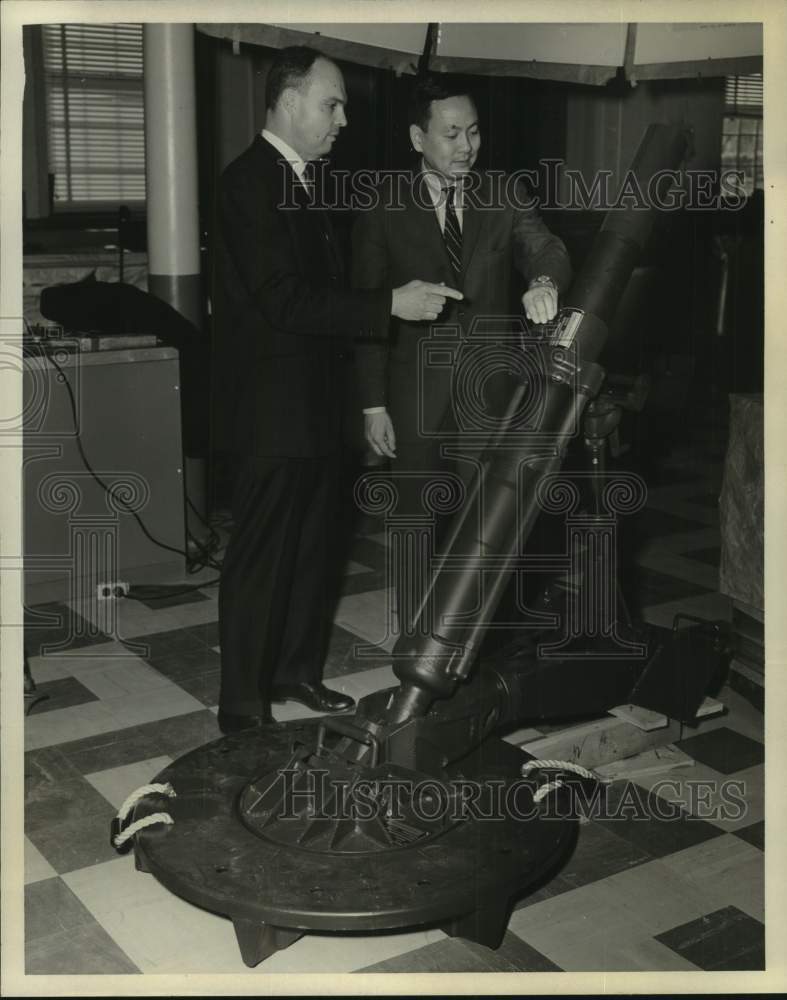 Scientists examine mortar barrel at Watervliet Arsenal in New York - Historic Images