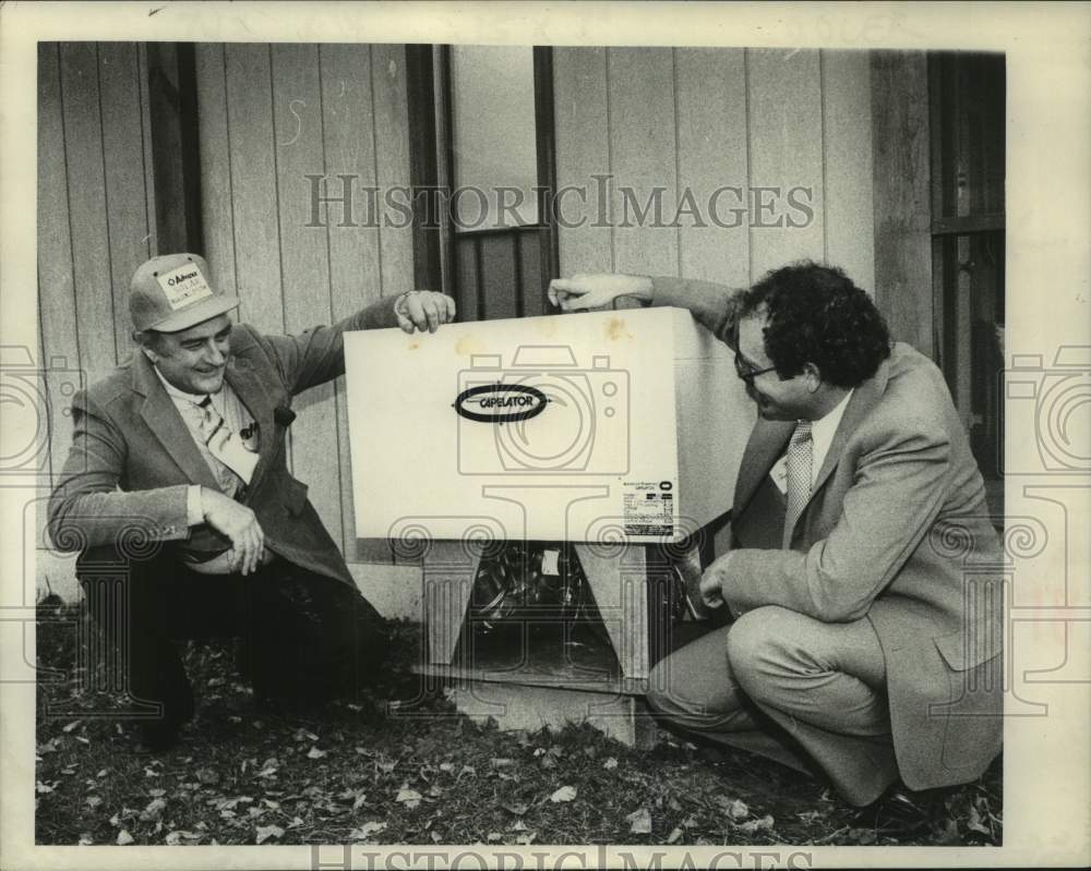 1982 Edward J O'Hanlon, and Steven G Collyer, look at machine - Historic Images