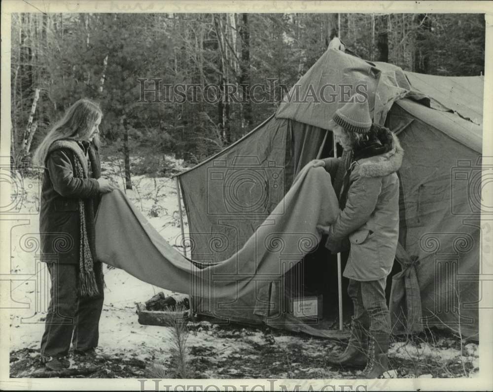 1972 Liz Bauer & Bill Breen outside tent, St. Rose College, New York - Historic Images