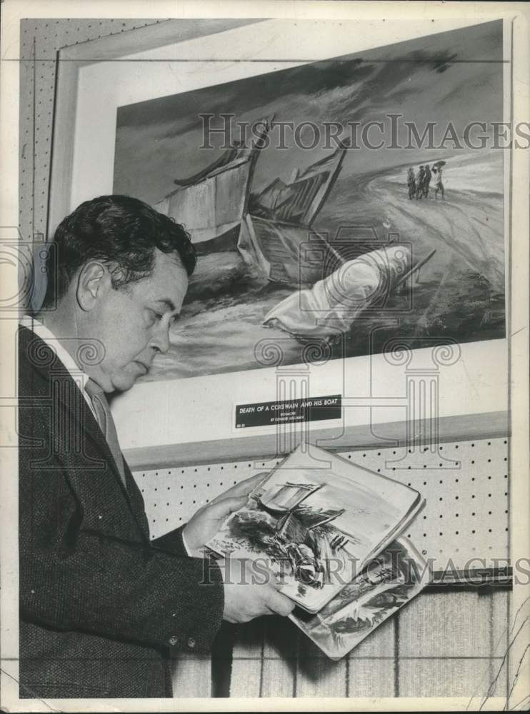 1960 Edward Millinau, Artist, in Woodstock, New York with painting - Historic Images