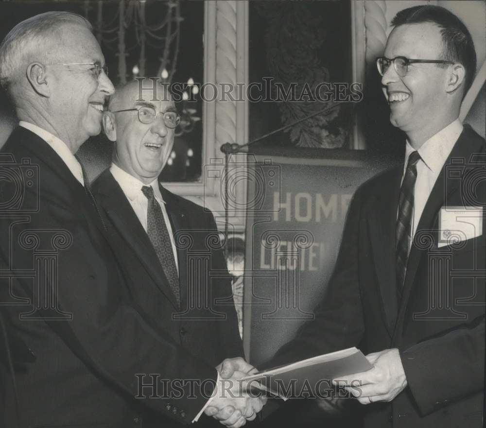 1958 Press Photo Henry Martin inducts son into Albany, New York Kiwanis Club - Historic Images