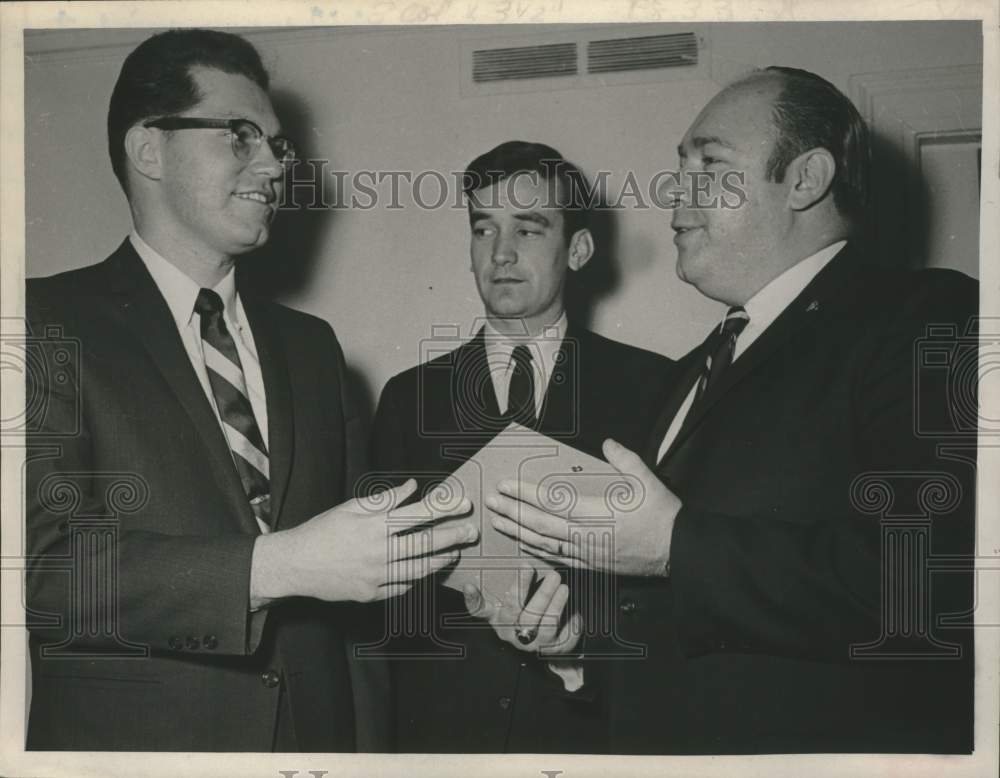 1969 Joseph J Lutz, Ray Kinley & John J Dinneen at Man of Year award - Historic Images