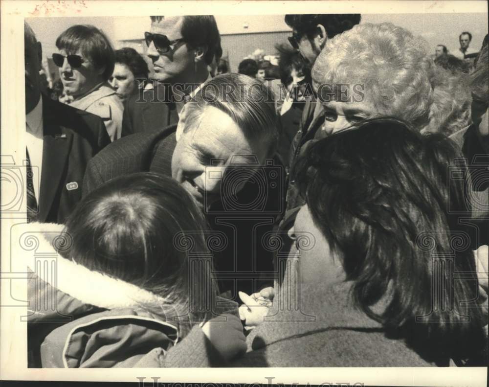 1984 Walter Mondale with supporters at rally in Albany, New York - Historic Images
