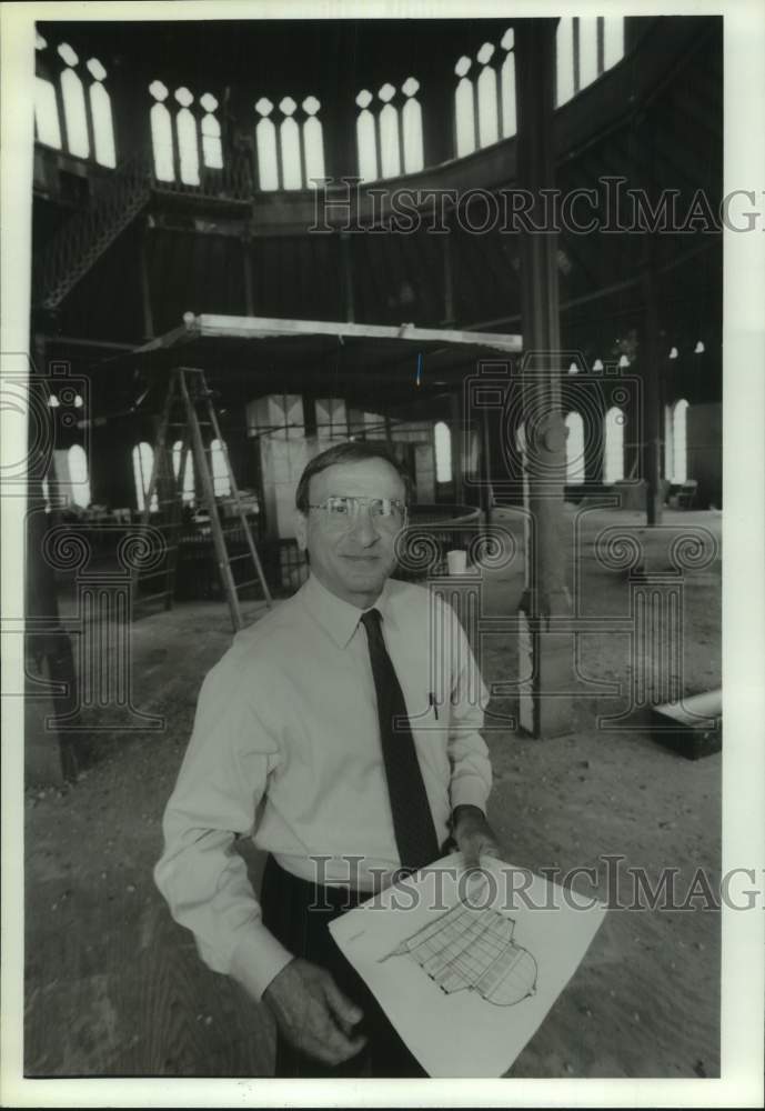 1993 Joseph Mammola with Nott Memorial blueprints, Schencetady, NY - Historic Images