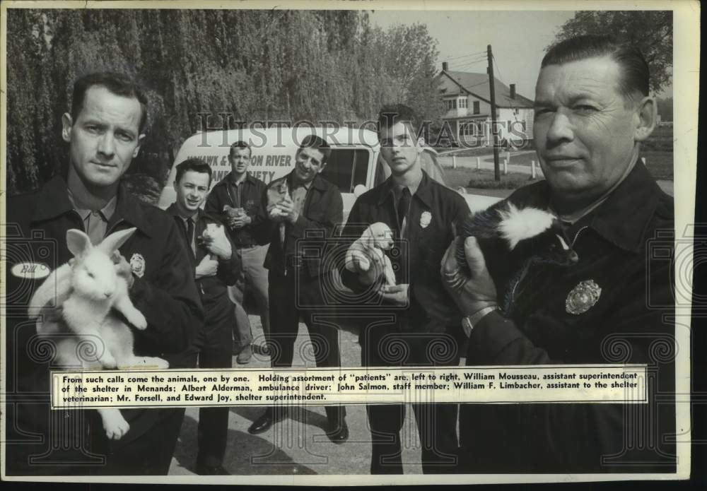 1963 Humane society staff poses with animals in Menands, New York - Historic Images