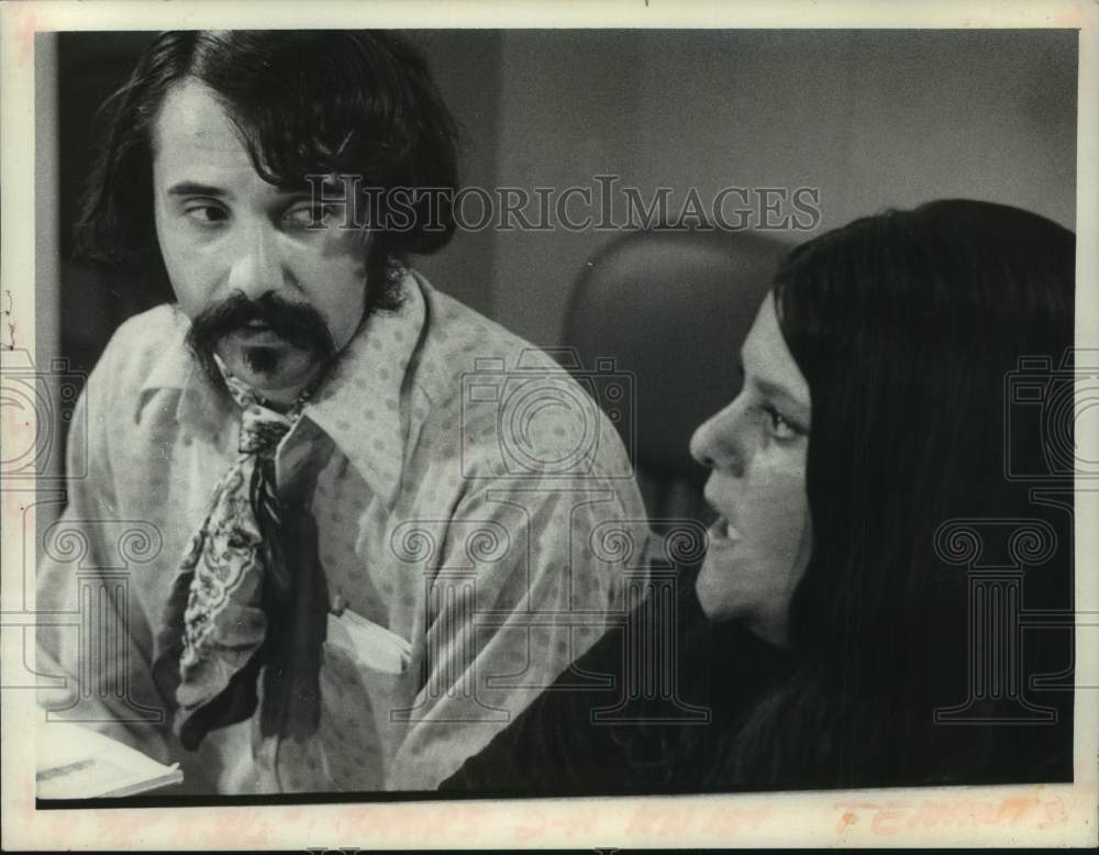 1975 Roger Markovics listens to Laurie Holland speak in New York - Historic Images