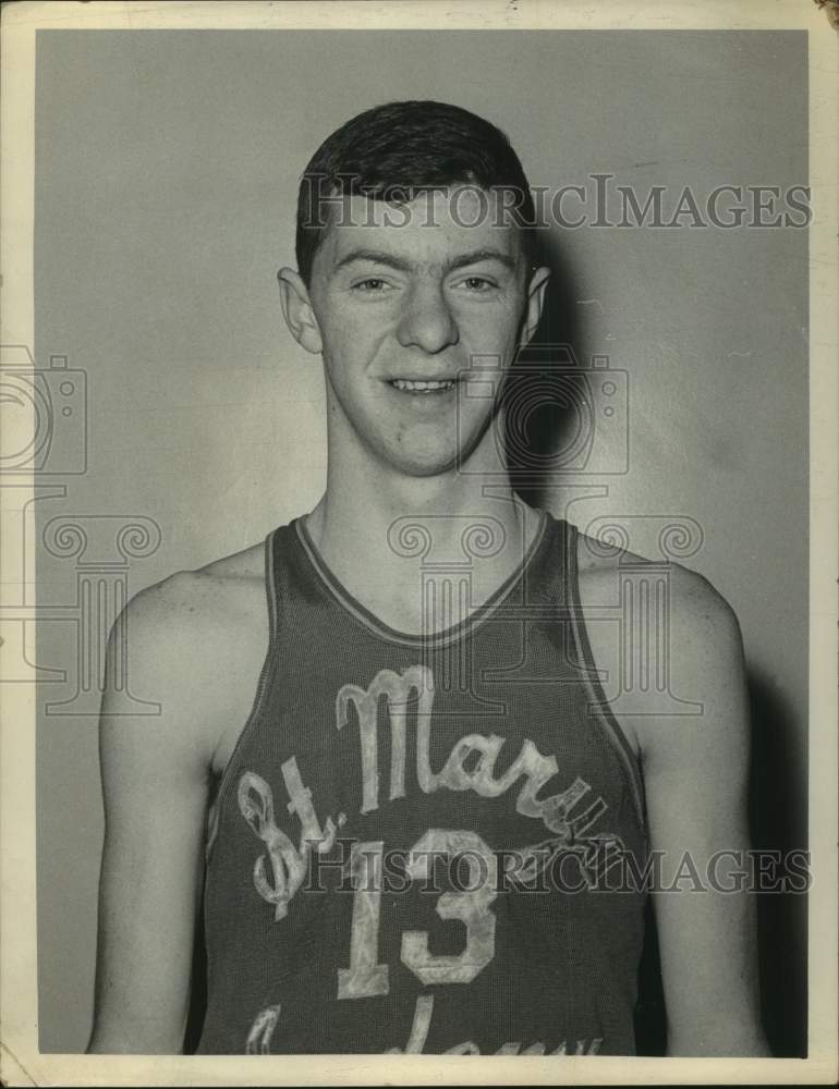 1965 Press Photo St Mary&#39;s Basketball Player #13 Mal McGuire smiles for photo - Historic Images