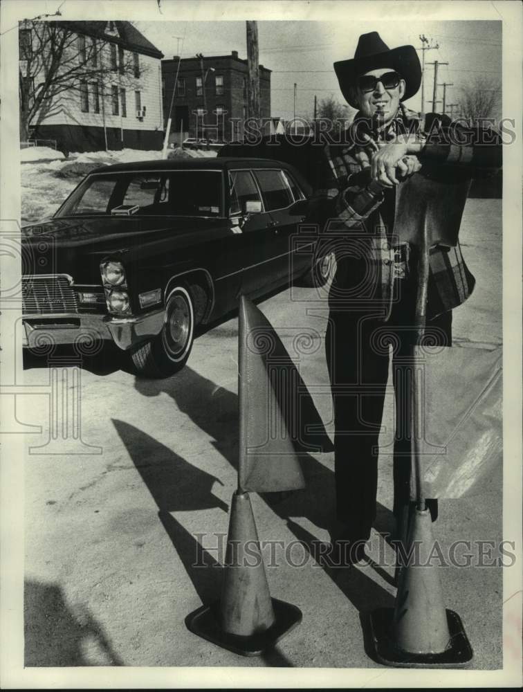 1978 Joseph McDonald with limousine in Watervliet, New York - Historic Images