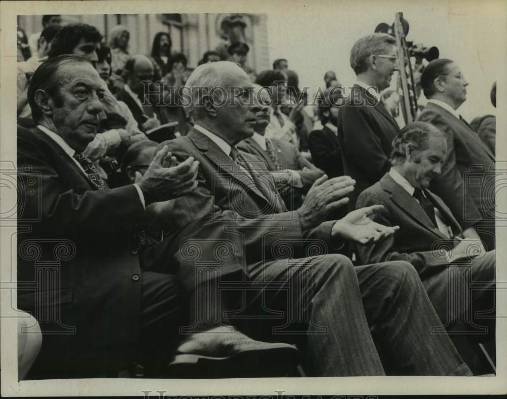1972 Crowd applauds speaker during political rally in Albany, NY - Historic Images
