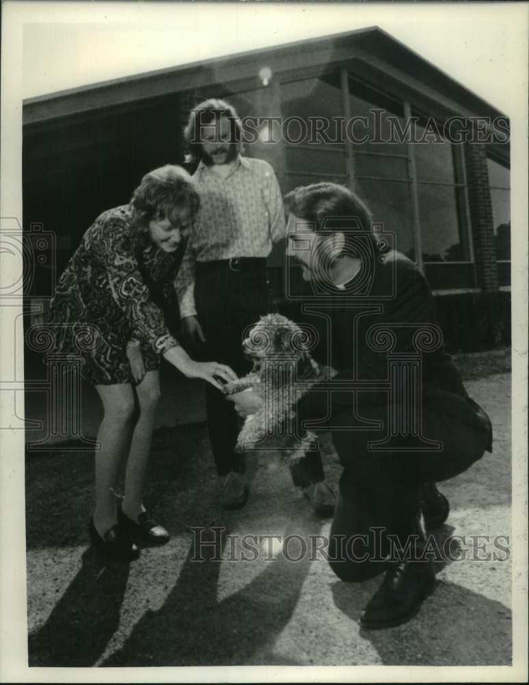 1972 Group pets puppy outside St. Francis Home for Girls, New York-Historic Images