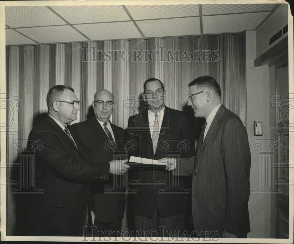 1960 Paper company officials receive stock certificates in Troy, NY - Historic Images