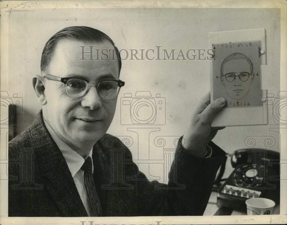 1964 Press Photo Detective Frank Mauriello with Identi-Kit in Albany, New York - Historic Images