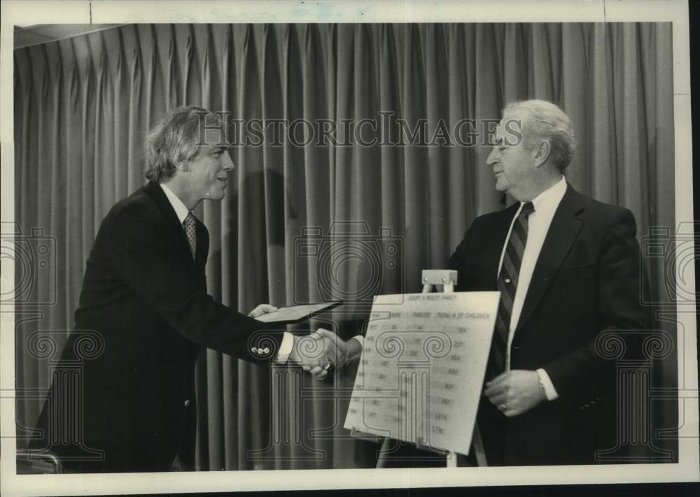 James Coyne presents plaque to James McCaffrey in Albany, New York - Historic Images