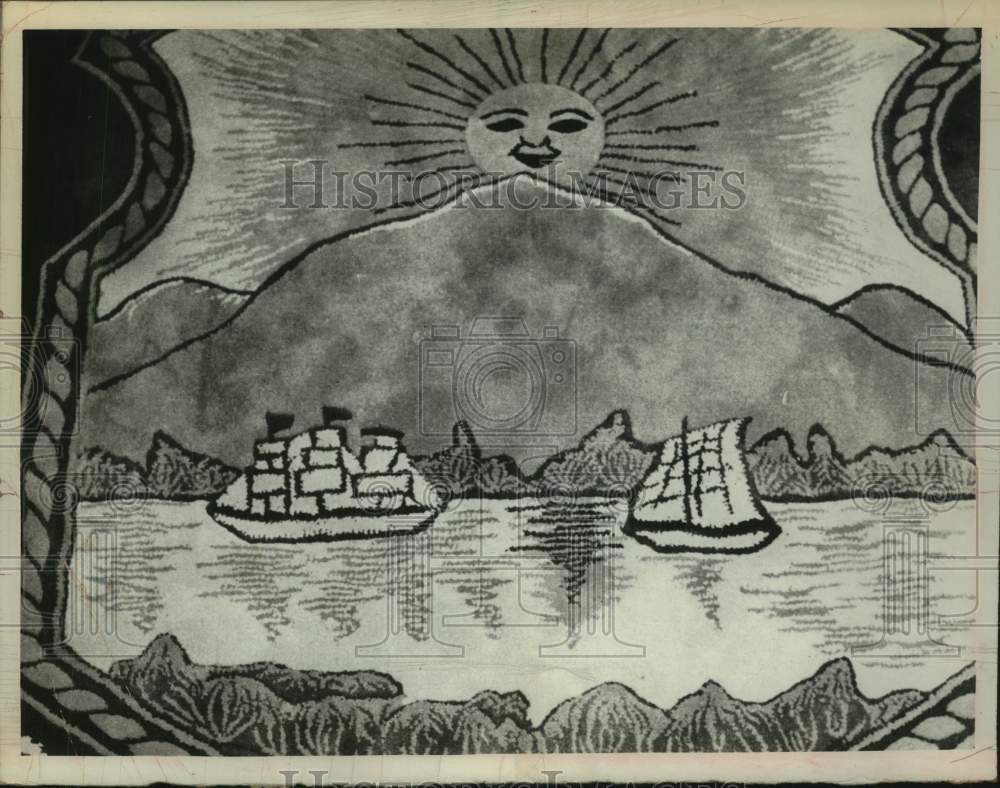 1962 Press Photo Hong Kong scene depicted on carpet at New York State Capitol- Historic Images