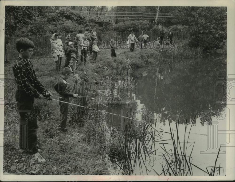 1958 Kids fishing derby held at Berry Pond in Rensselaer, New York - Historic Images