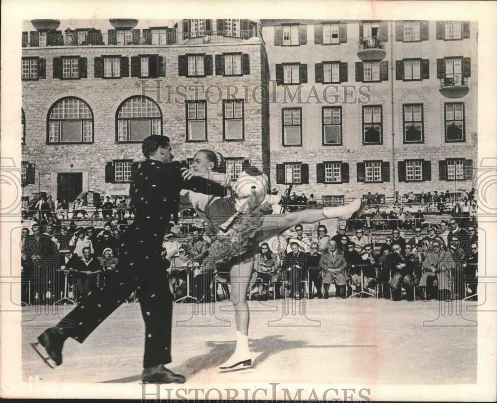 1961 Press Photo Ria Baran & Paul Falk figure skating in St. Moritz, Switzerland - Historic Images