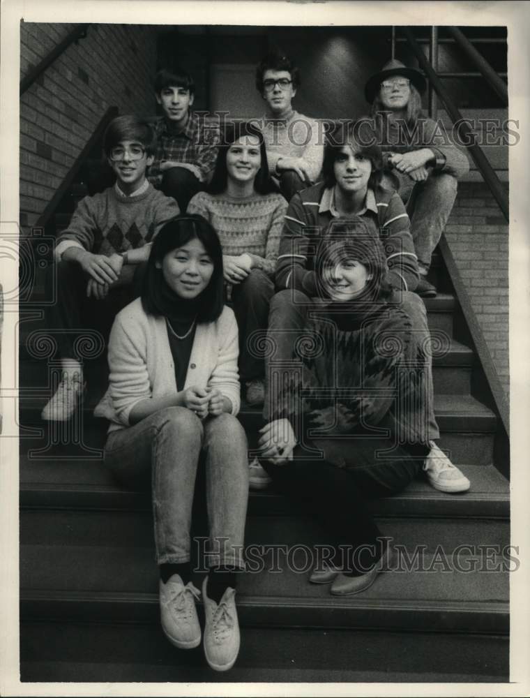 1984 Scholarship winners pose at Albany High School in New York - Historic Images