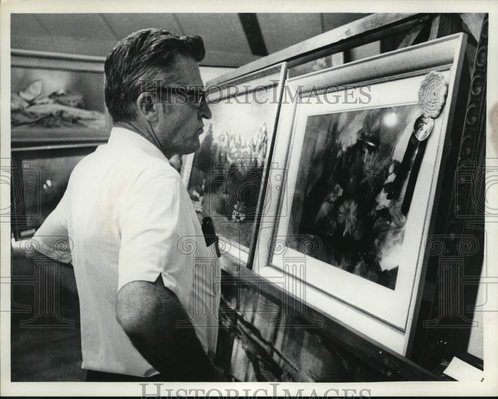 1972 Press Photo Visitor studies painting at Albany, New York art show - Historic Images