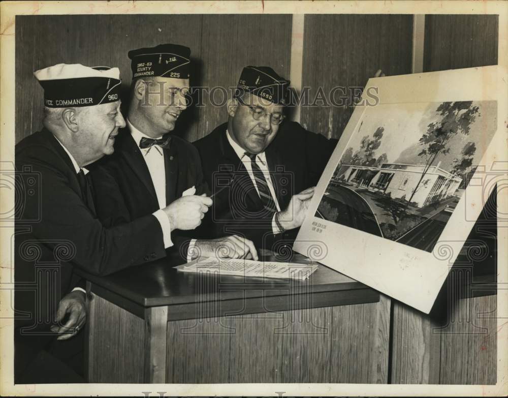 1963 Officials with sketch of future American Legion hall, New York - Historic Images