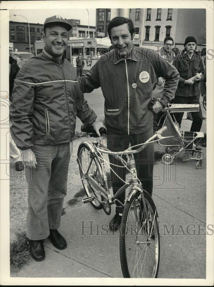 Press Photo Joe Piccha with bicycle in Albany, New York - tua58193- Historic Images