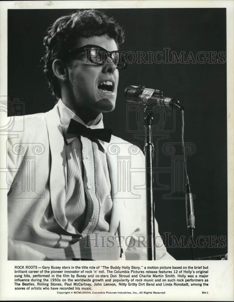 1978 Press Photo Gary Busey portrays Buddy Holly in "The Buddy Holly Story" - Historic Images