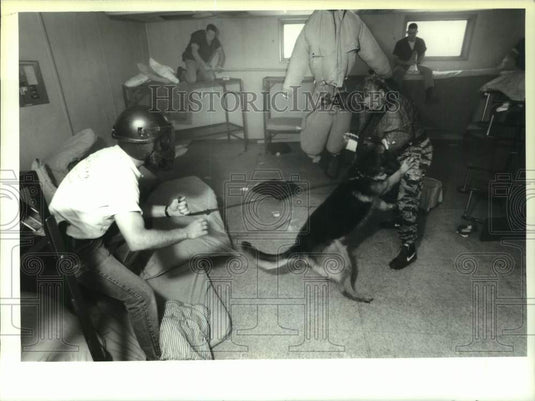 1994 Press Photo Police dog training session at Albany County Jail, New York - Historic Images