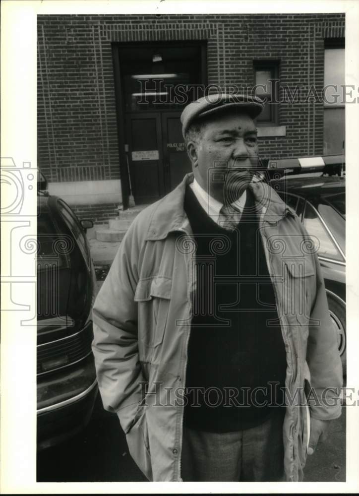 1994 Detective Charles King outside Troy, New York police station - Historic Images