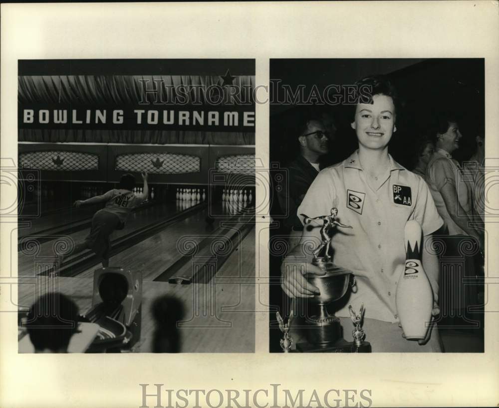 1966 Press Photo Joy Abel with bowling trophy in New York - tua67540 - Historic Images