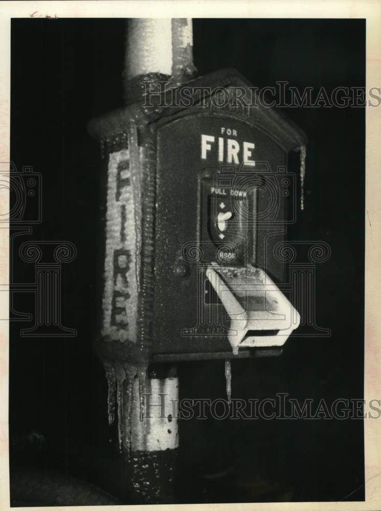 1975 Iced over fire call box in Cohoes, New York-Historic Images