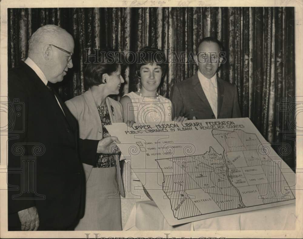 1965 Group looks over Upper Hudson Library Federation map, New York-Historic Images