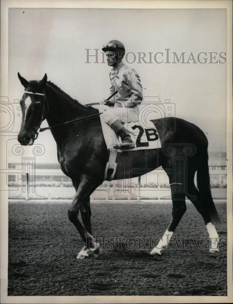 1959 Press Photo Jockey on racehorse at track in New York - tua80552- Historic Images