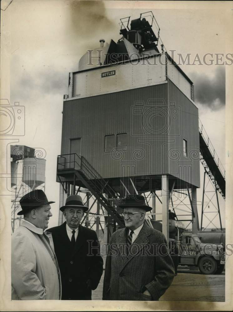 1962 Officials talk outside cement facility at Port of Albany, NY-Historic Images