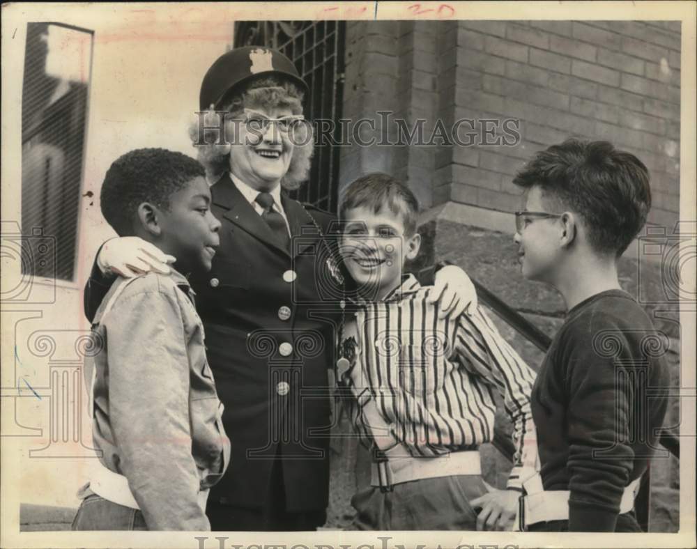 1963 Kids hug Albany, New York school crossing guard Elizabeth Day-Historic Images