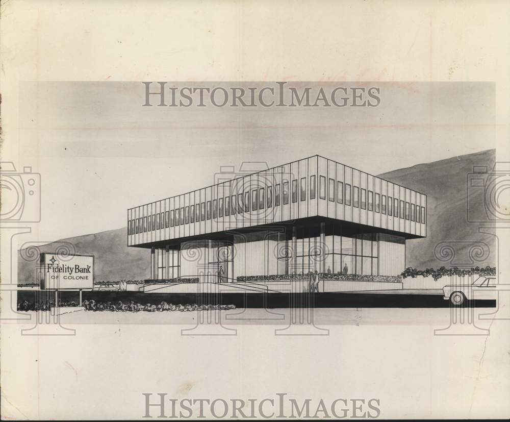 1965 Sketch of proposed Fidelity Bank branch in Colonie, New York-Historic Images