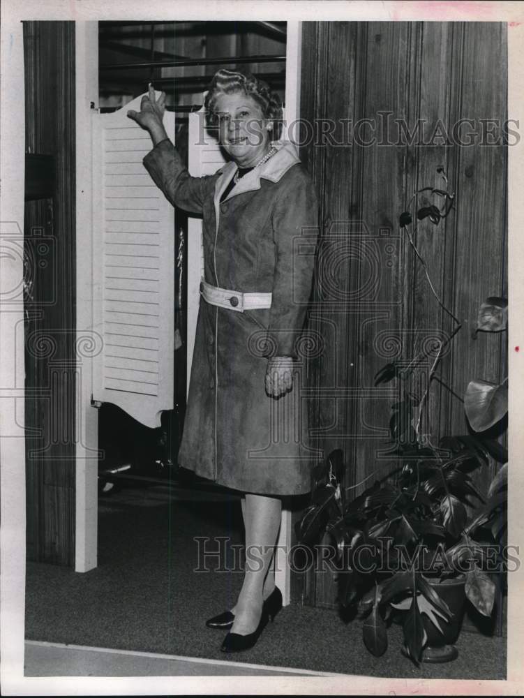 1969 Alice A. Winters models coat at D'Jimas Furs, Albany, New York-Historic Images