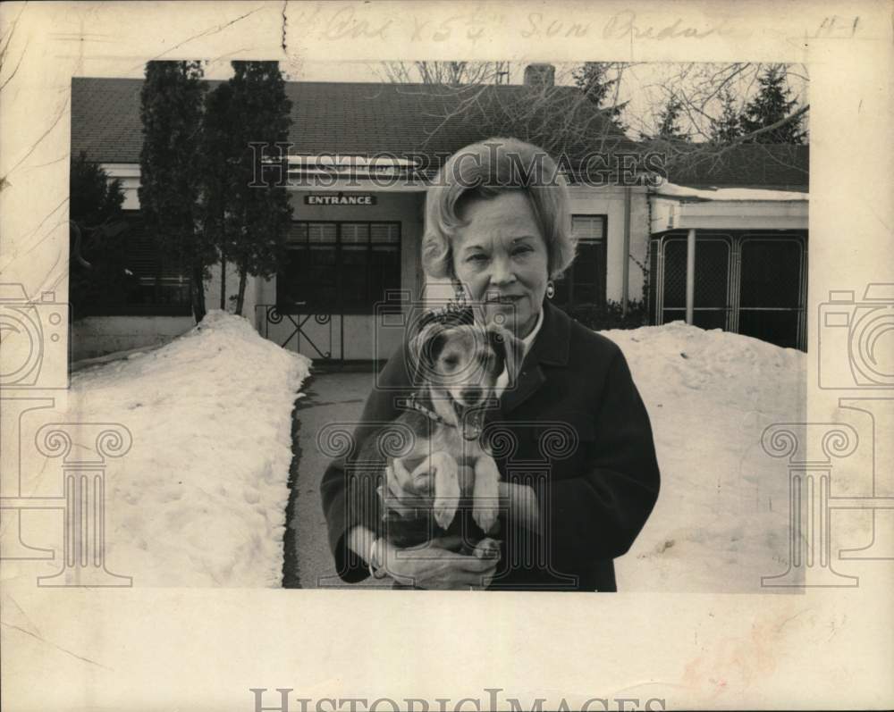 1966 Mrs. William F. Eddy with puppy outside New York shelter-Historic Images
