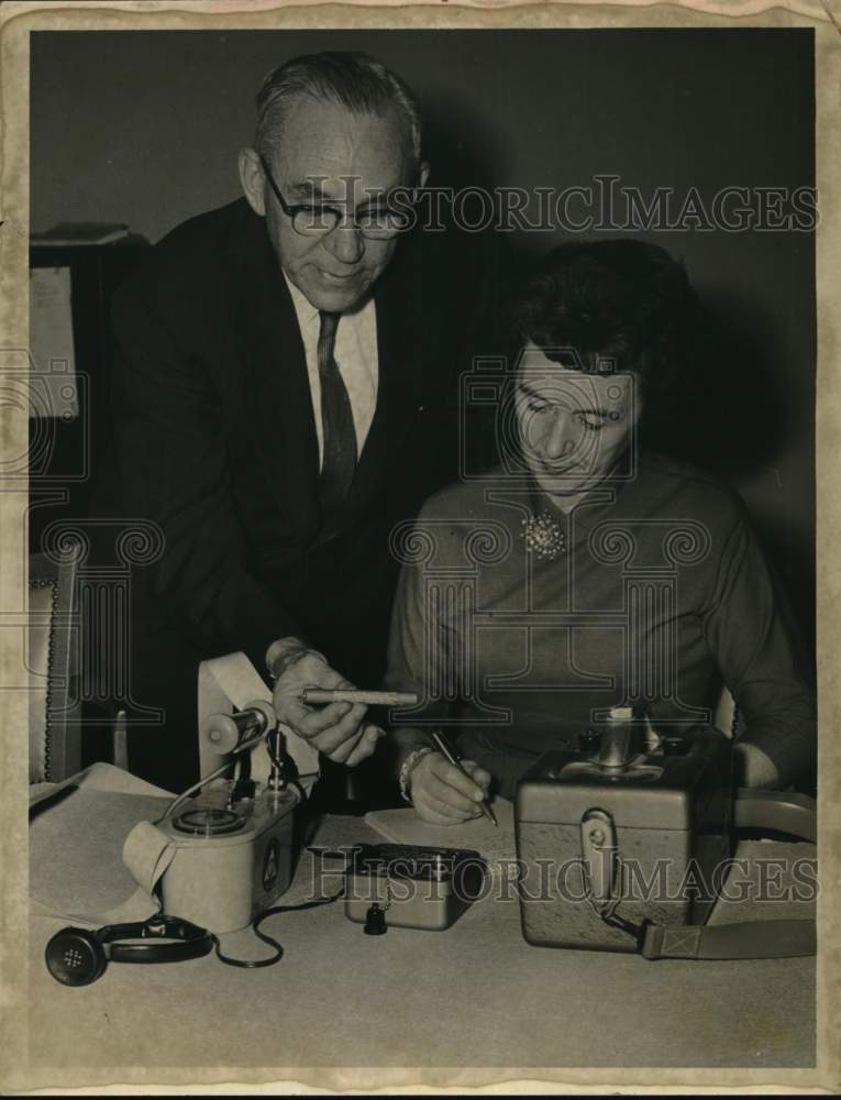 1960 Peter Conlin &amp; Charlotte Virgil with geiger counter in New York-Historic Images