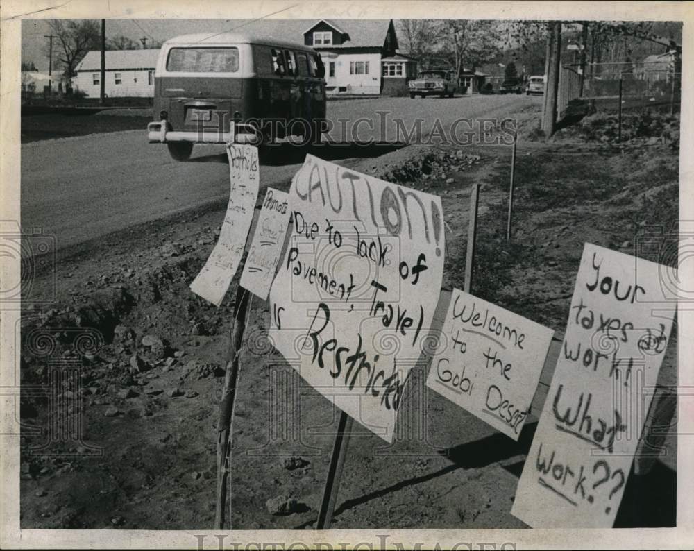 1968 Protest signs in East Greenbush, New York construction zone-Historic Images