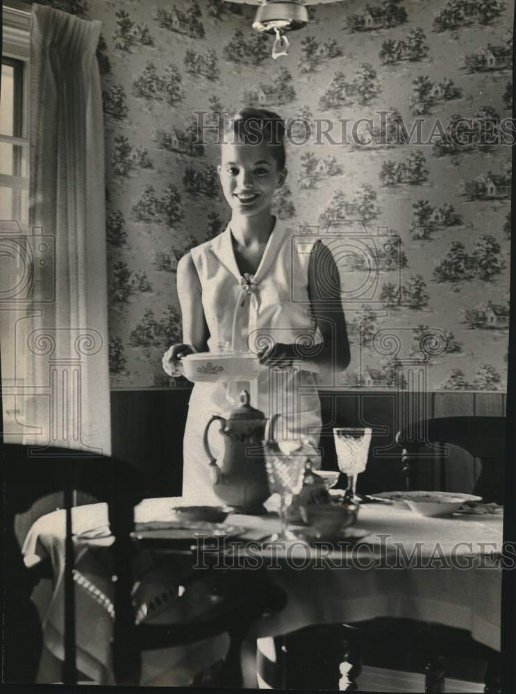 1964 Mrs. Frederick Haupt Jr. setting dinner table in New York home-Historic Images