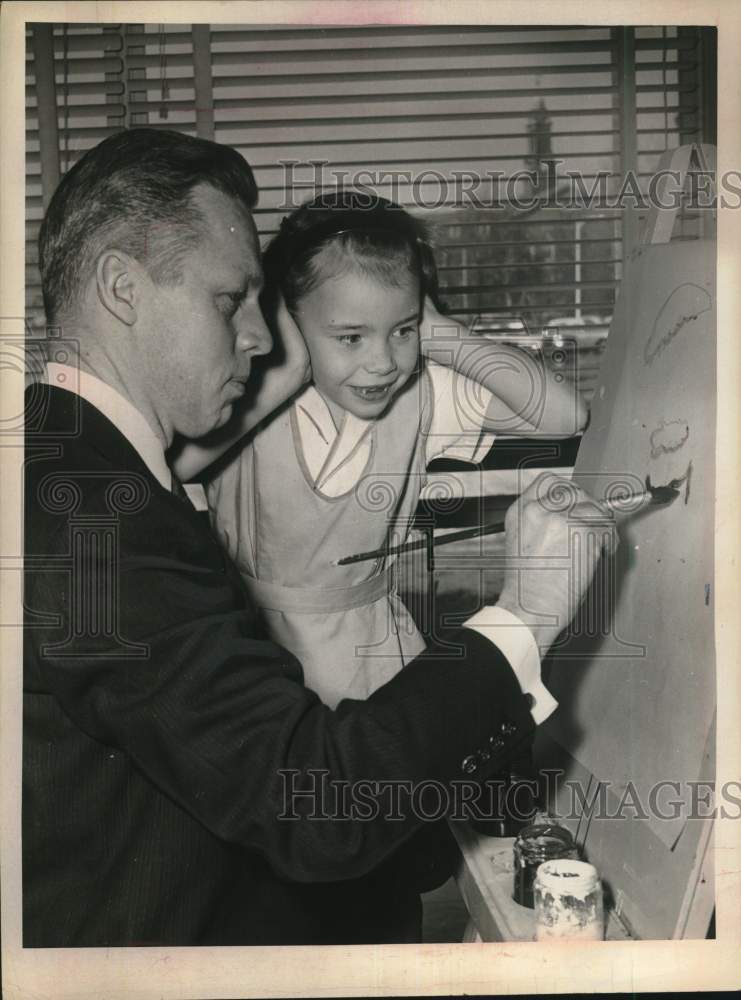 1961 Dr. Arthur Henferer painting with daughter Susan in New York-Historic Images