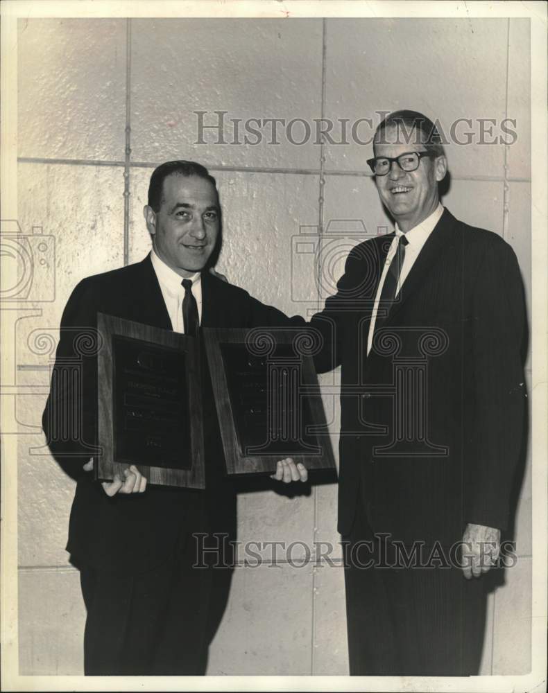 1965 Herbert D. Freinberg &amp; colleague with award plaques in New York-Historic Images