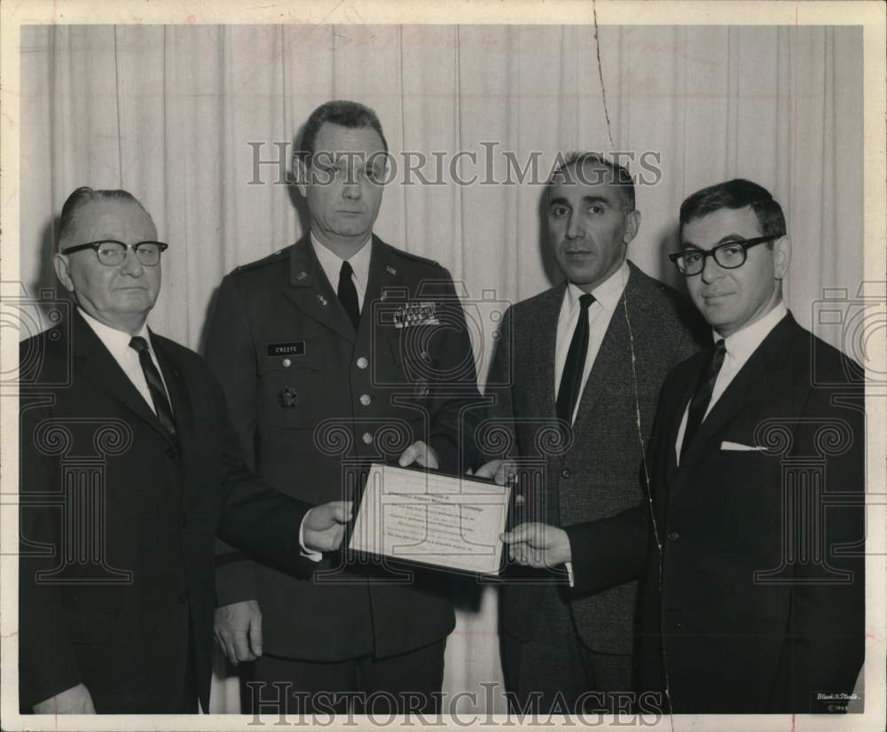 1965 Executive of Latham, New York firm accept award at ceremony-Historic Images