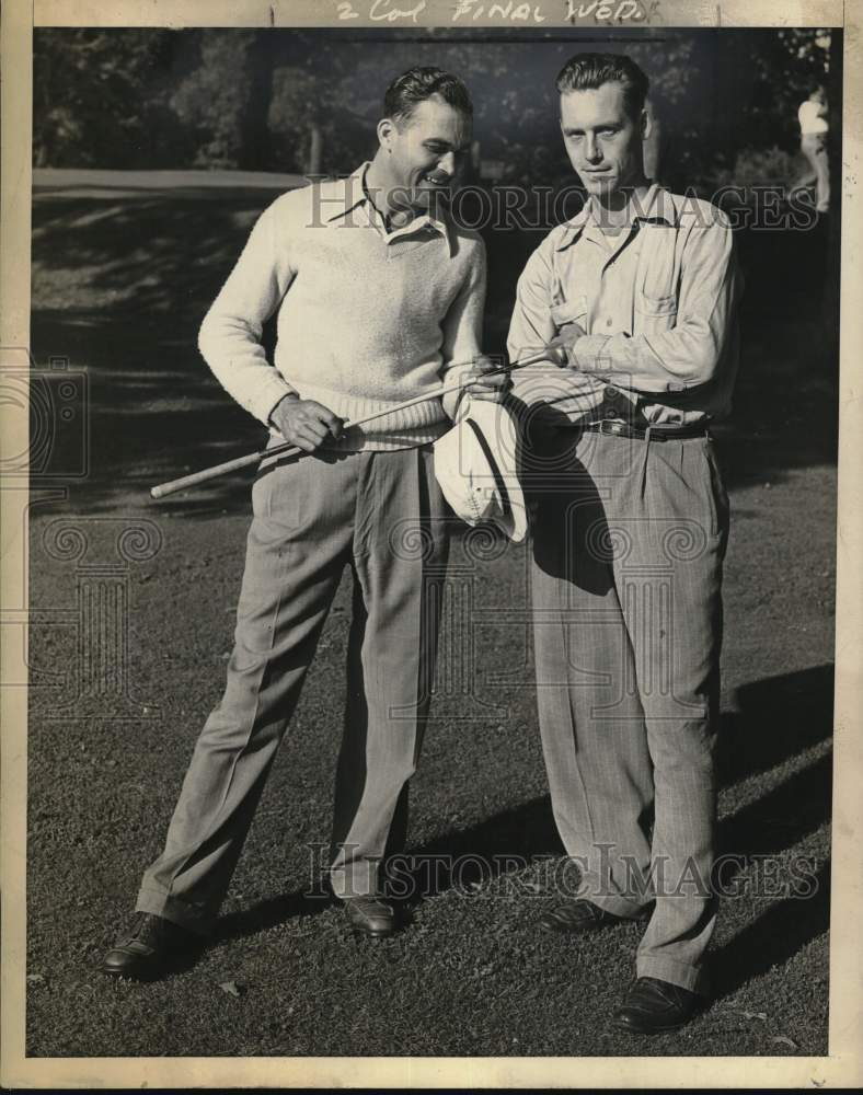 1946 Press Photo Dan Gormley with Don Hesnor on golf course in New York- Historic Images