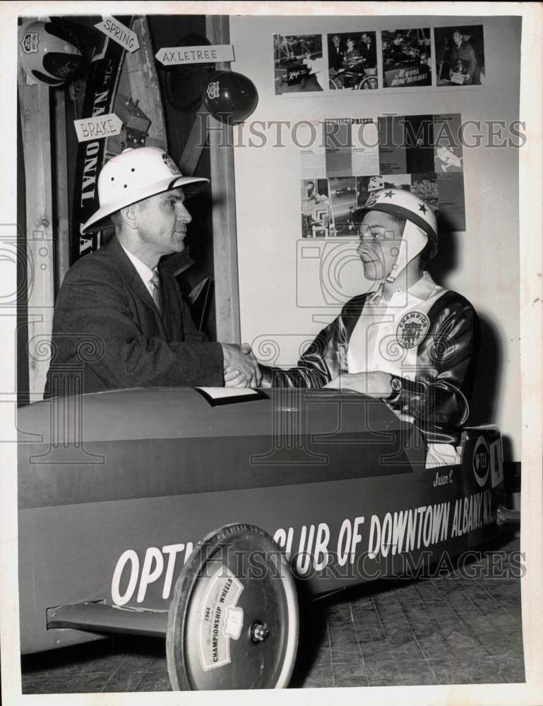 1965 Press Photo Optimist Club of Downtown Albany Soap Box Derby Car, New York - Historic Images