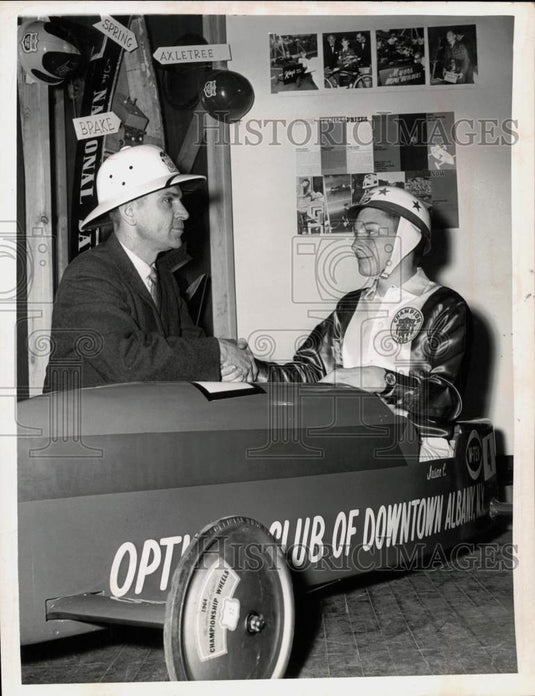 1965 Press Photo Optimist Club of Downtown Albany Soap Box Derby Car, New York - Historic Images