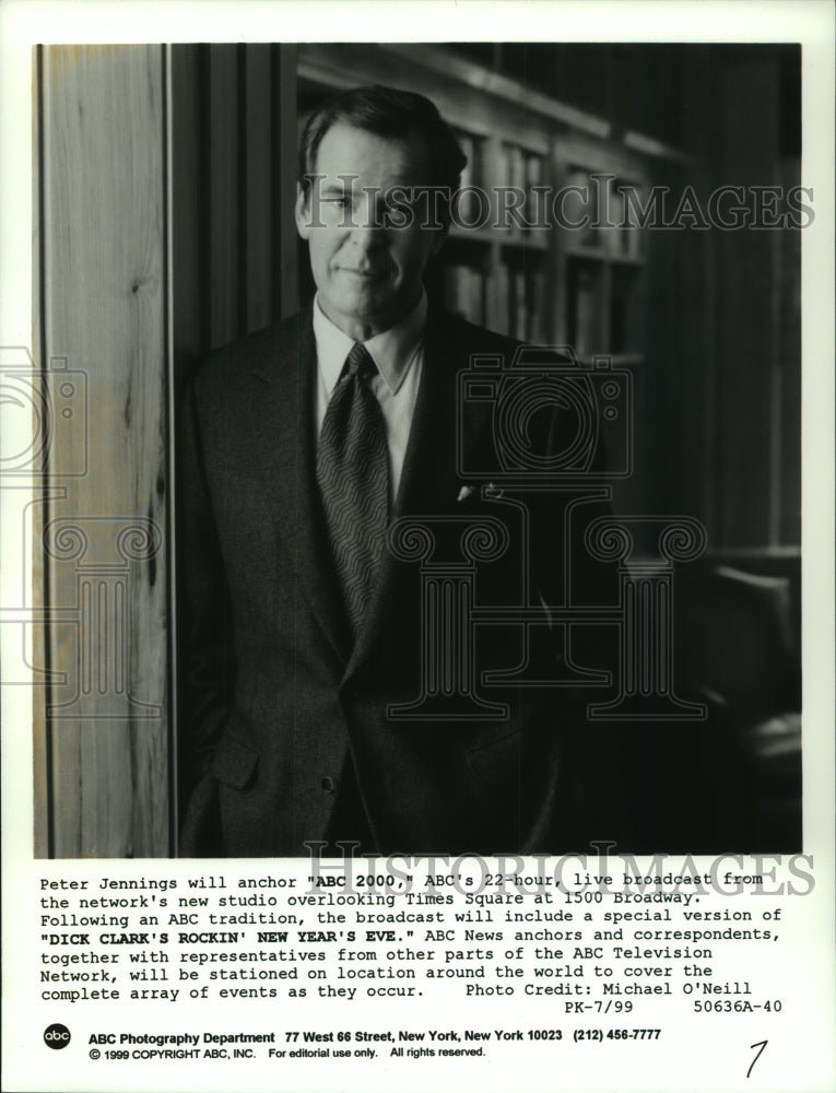 1999 Press Photo Anchor Peter Jennings, ABC 2000 live broadcast, New Year&#39;s Eve - Historic Images