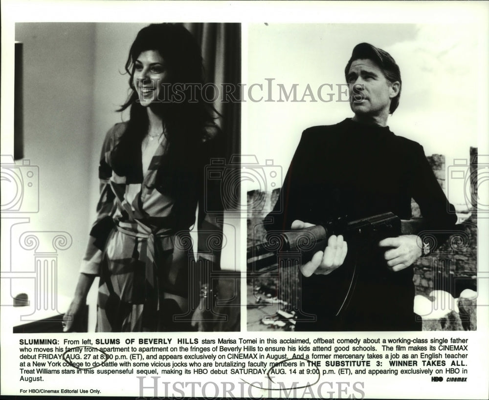 Press Photo Scenes from the movies "Slums of Beverly Hills" & "The Substitute 3" - Historic Images