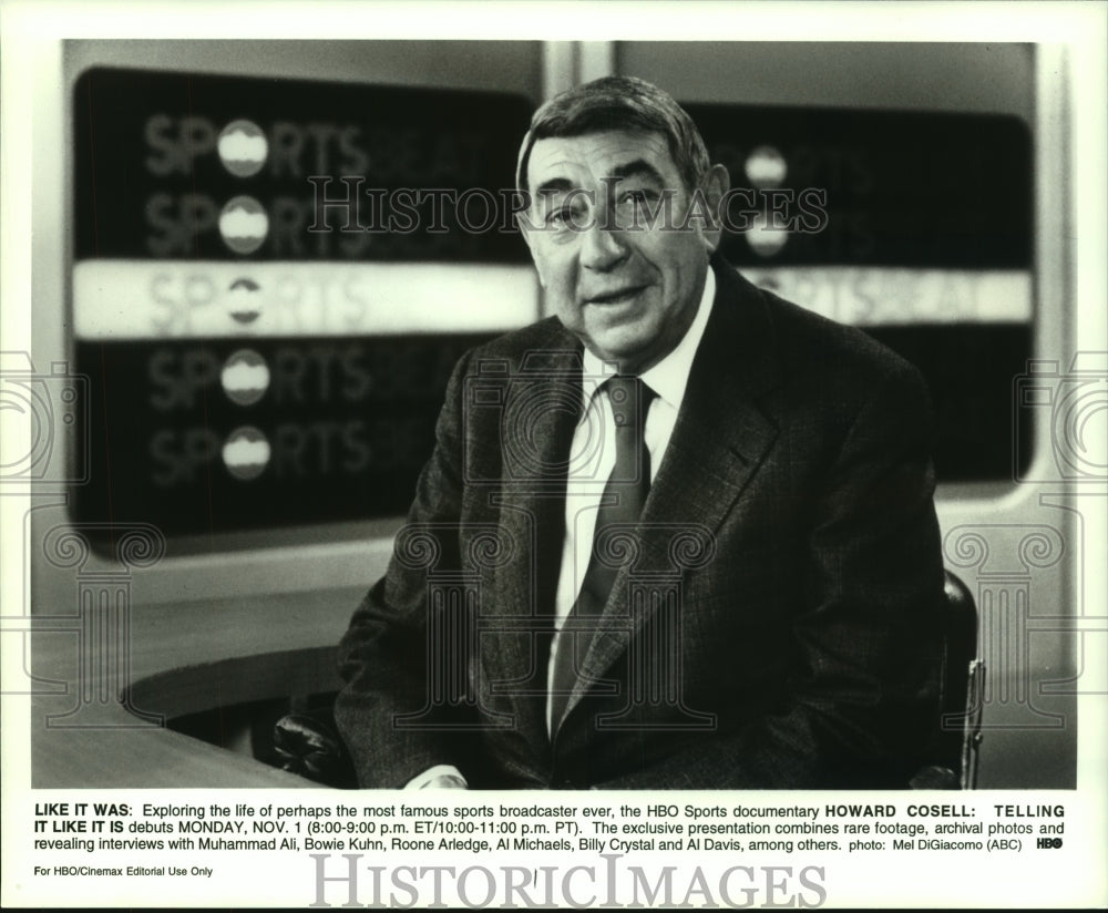 Press Photo Sports broadcaster Howard Cosell in HBO documentary - tup00848 - Historic Images